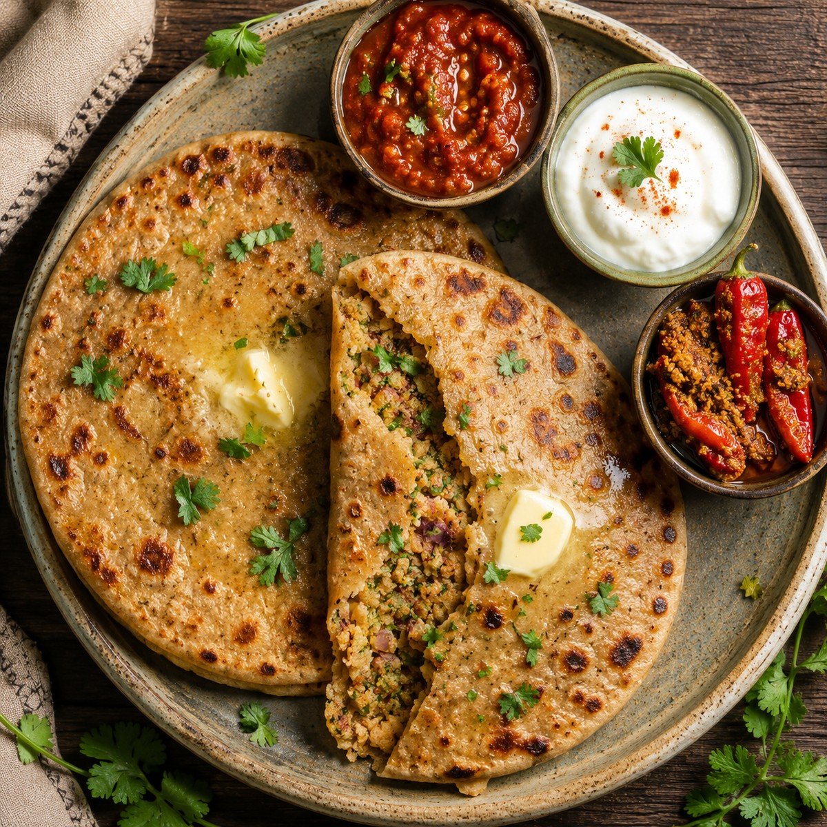 Bihari Sattu Paratha with Tamatar Chutney